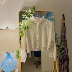 Forever 21 White Cropped Turtle Neck Hoodie